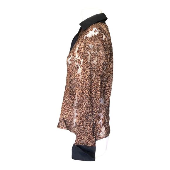 Vintage Richard Malcolm Black Unlined Mesh Lace Button Front Long Sleeve Blouse - Picture 5 of 13